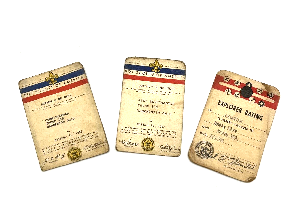 VTG Boy Scout 1950's Ohio Area Certificates of Membership & Explorer Rating Card Без бренда