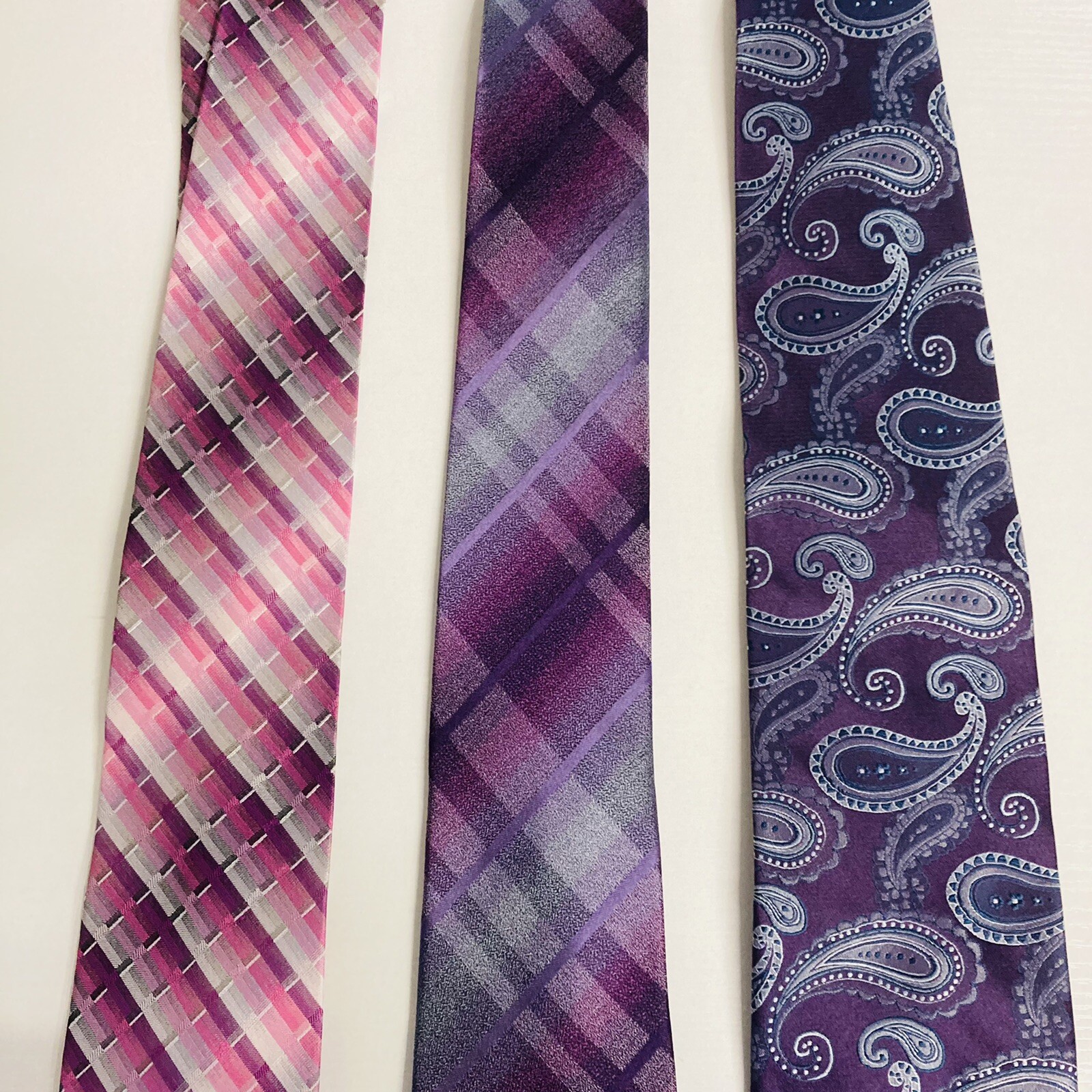 Lot of 3 100% Silk Men's Neck Ties Paisley Plaid Purples Chereskin Kenneth Cole  Chereskin,Kenneth Cole,Pierre Cardin - фотография #3