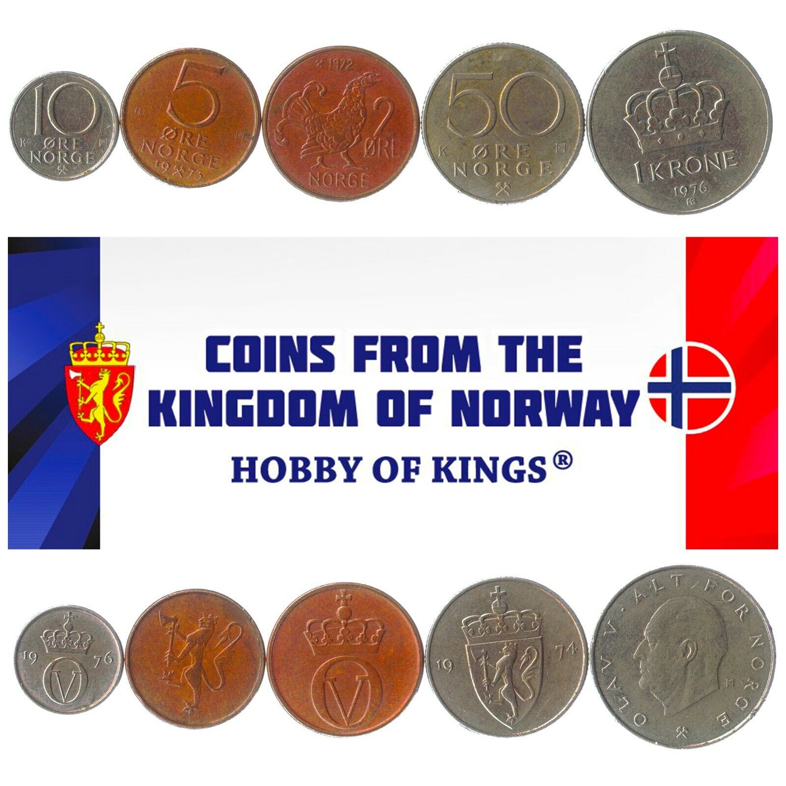 5 COINS FROM NORWAY. OLD SCANDINAVIAN CURRENCY. VALUABLE MONEY (ORE, KRONE 1958) Без бренда