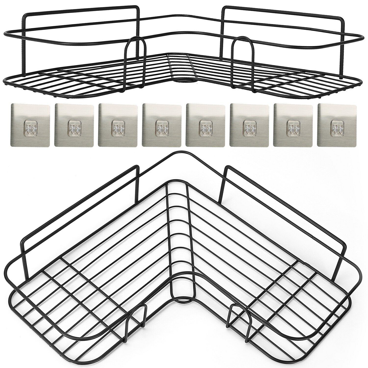 2Pack Corner Shower Caddy Shelf w/ 8Pcs Adhesive Hooks Wall Mounted Basket Rack iNova GPCT3089 - фотография #6