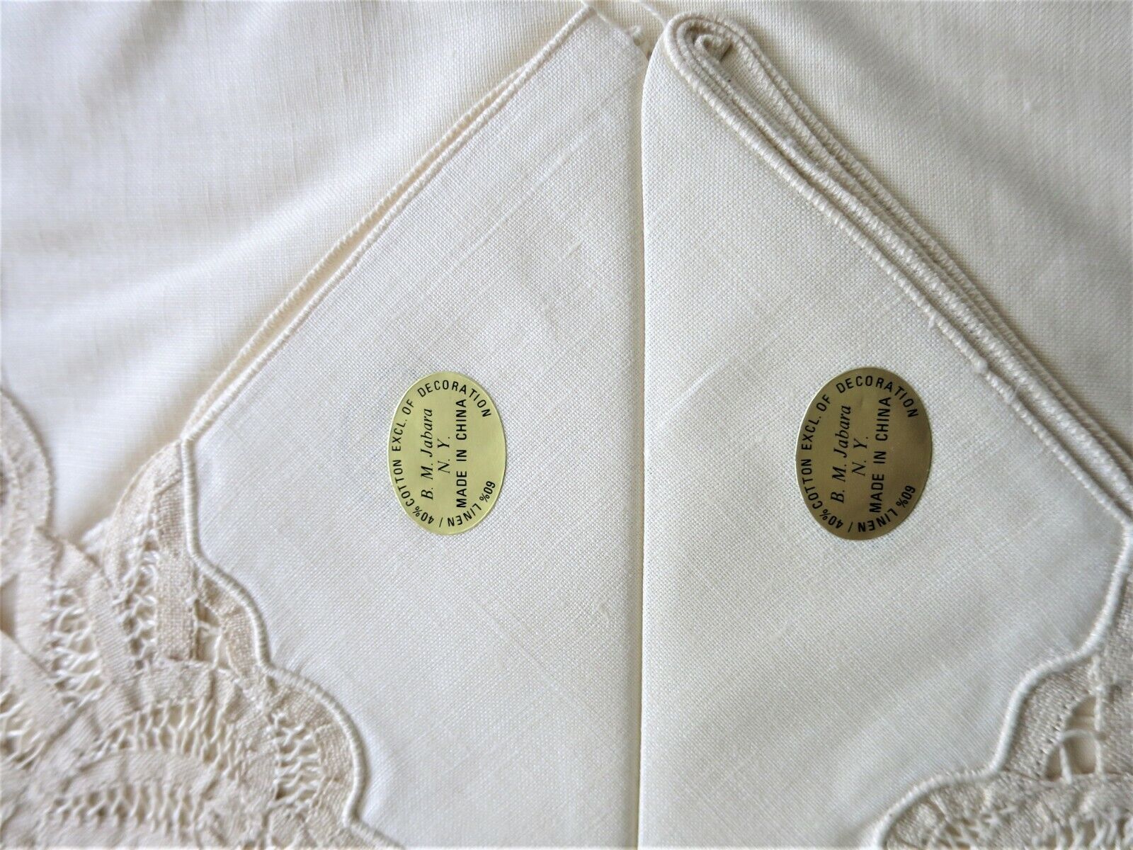 Vintage B M Jabara Tan Linen Cotton Battenberg Lace Placemat Napkin Set 4 Each B M Jabara - фотография #3