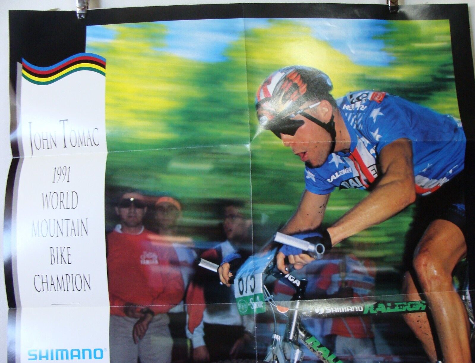 ~ Rare 1991 JOHN TOMAC World MTB Champion Fold Out Poster 22" x 28" Shimano XTR Raleigh, Shimano, John Tomac - фотография #4