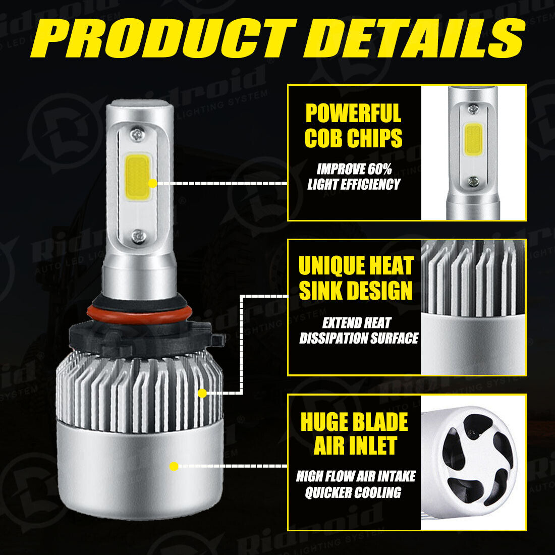 Plug &play 9005 HB3 LED Headlight Kit 2200W 330000LM Hi/Lo Beam Bulb 6000K White Ridroid LUY-221586VA - фотография #6