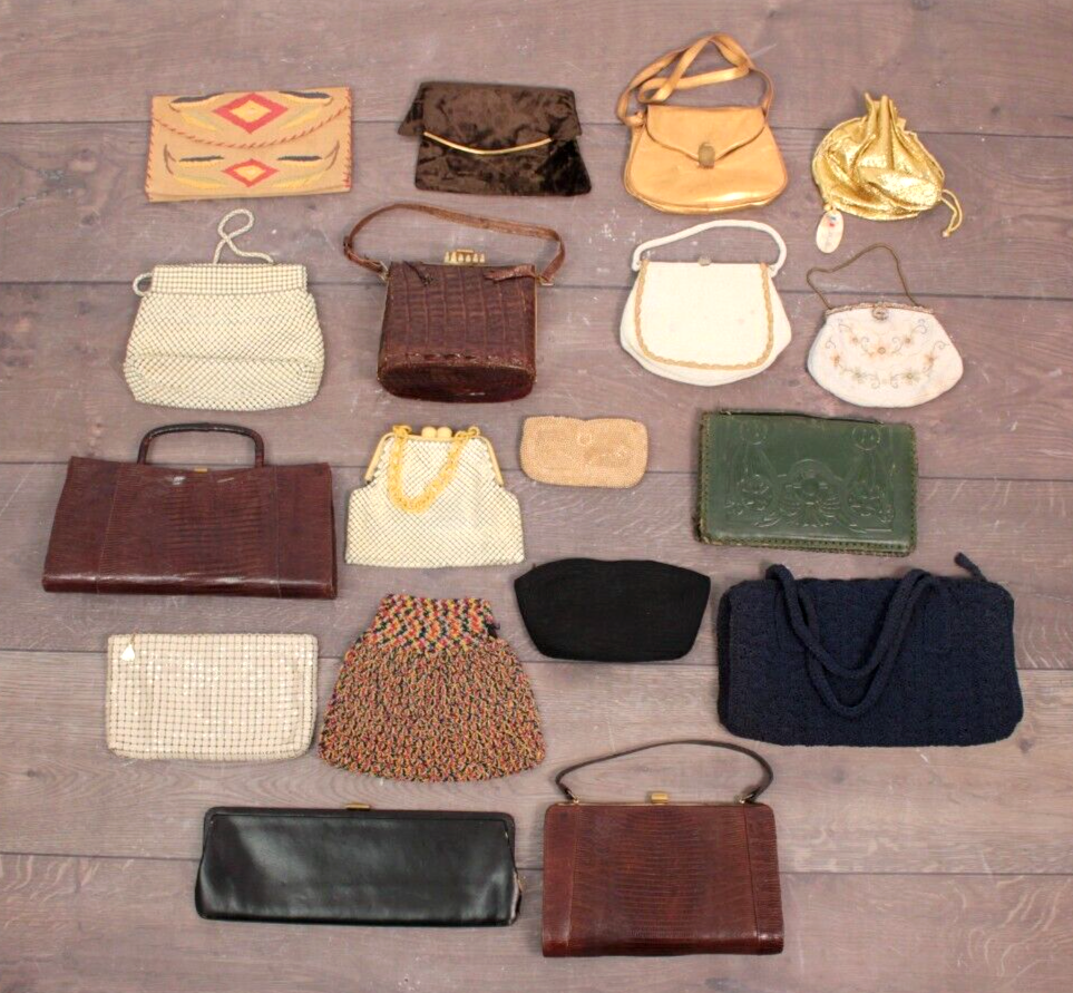 Vtg Women's Purse Lot Of 18 Hand Bags 30s To 50s Era 1930s 1950s Purses Unbranded