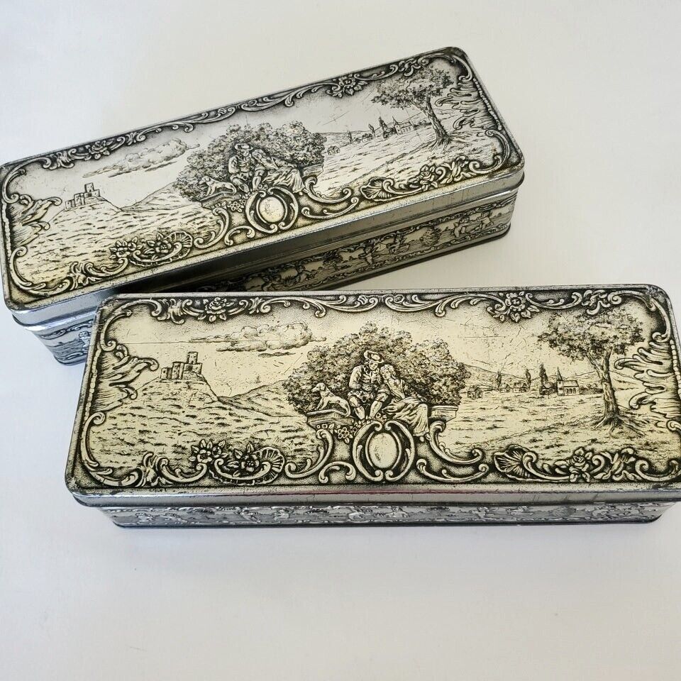Vintage Made in Western Germany embossed tin container with hinged lid, lot of 2 Без бренда