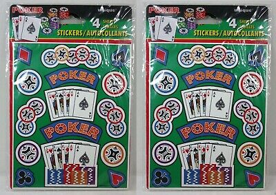 8 sheets of POKER STICKERS gambling gambler party gift TEXAS HOLD EM CHIPS CARDS Без бренда