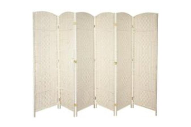 Oriental Furniture Room Divider 6' 6-Panel Folding Woven Palm Geometric White