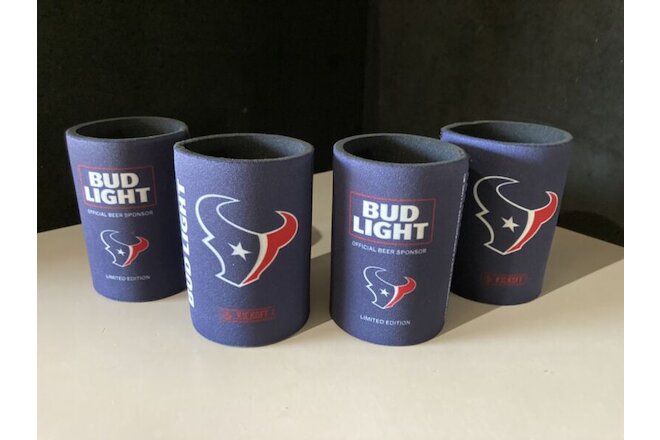 NEW X4 Houston Texans Bud Light NFL Beer Bottle Can Koozie Cooler Coolie Huggie