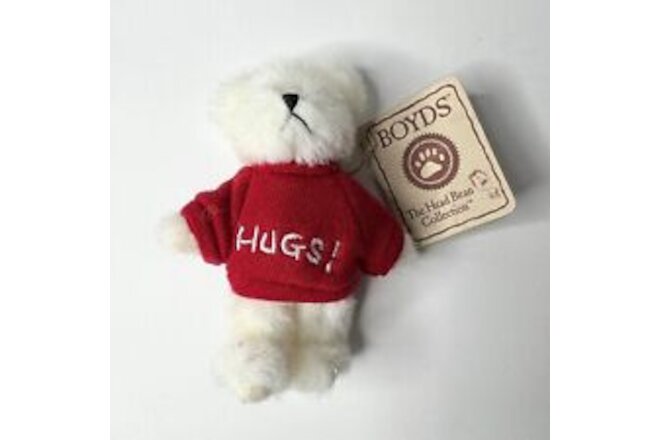 Boyds Bears Mini Thinkin' Of Ya HUGS! Sweater The Head Bean Collection White Red