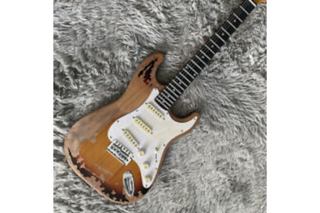 ST Electric Guitar Vintage Relic 6 String Maple Neck SSS Pickups Chrome Hardware