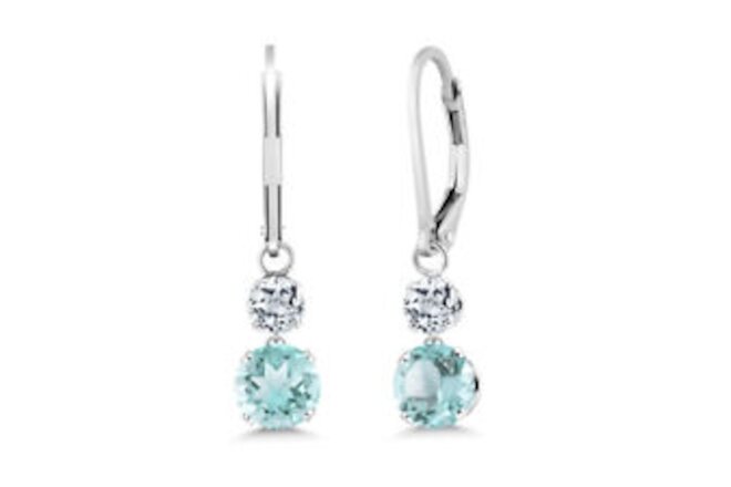 925 Sterling Silver Sky Blue Topaz and White Topaz Drop Dangle Earrings For