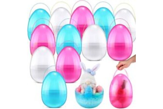 12 Pcs Easter Giant Plastic Eggs Fillable 10 x 7 Inch Translucent Jumbo Size