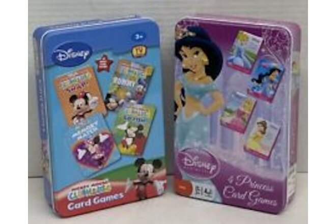 LOT 8 Disney Card Games In 2 Collector Tins, Princess & Mickey Mouse Clubhouse