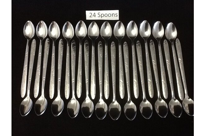 Lot of 24 Spoons Stainless Steel Long Handle Ice Tea Coffee 7.5" by 1 1/4"