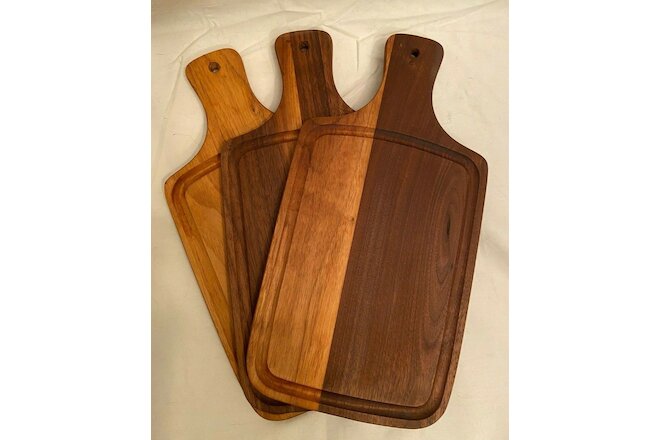 SET OF 3 SOLID WALNUT HARDWOOD CUTTING BOARDS - GREAT HOSTESS GIFT! BRAND NEW