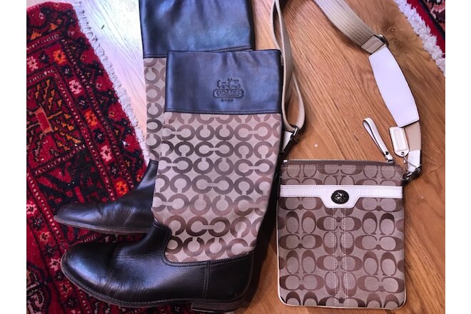 (Lot) COACH women’s 8B tall boots and purse