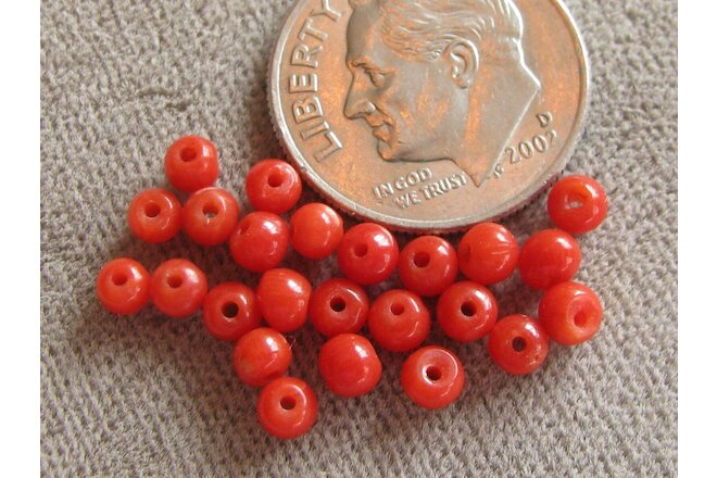Lot of 25 Antique NaturaI Italian Coral Beads Red Orange Tiny 2.5mm