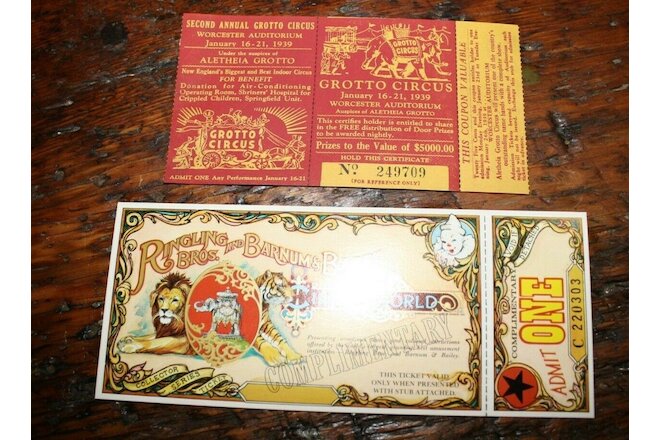 Vintage 1973 Ringling Bros Barnum Bailey Circus Ticket 1939 Grotto Set of 2