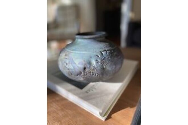 RAKU Pottery Pot Signed by Artist ~ Lucy Lindley