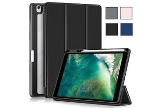 For iPad 9th 8th 7th Gen 10.2 Smart Leather Stand Case Pencil Holder Clear Cover