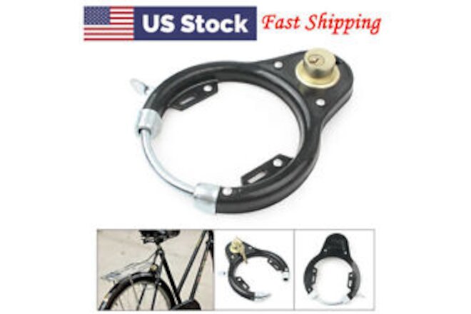 Bicycle Vintage Lock Pad Lock Wheel Lock Set Iron Black w/2 Keys Cycling Bike US