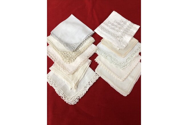 Vintage Ladies Hankies Lot Of 10 ELEGANT WEDDING HANDMADE TYPE LACE BORDERS