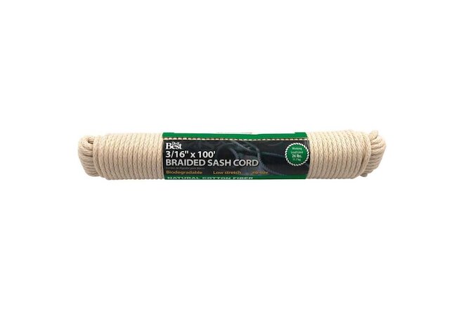 Do it Best 3/16 In. x 100 Ft. White Solid Braided Cotton Sash Cord 218838 Pack