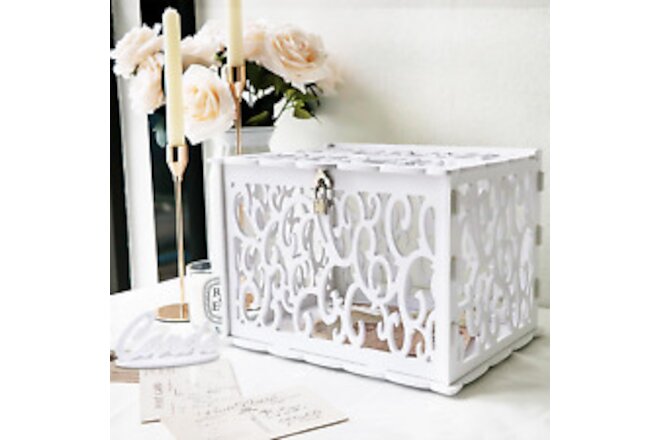 DIY White Wedding Card Box with Lock PVC Card Box Graduation Card Box Perfect fo