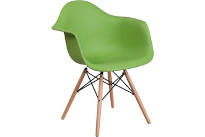 Alonza Series Green Plastic Chair with Wooden Legs