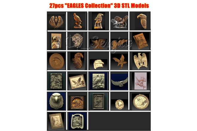 27pcs EAGLES Collection HUGE SET 3d STL Models for CNC Router 3d-Printer Artcam