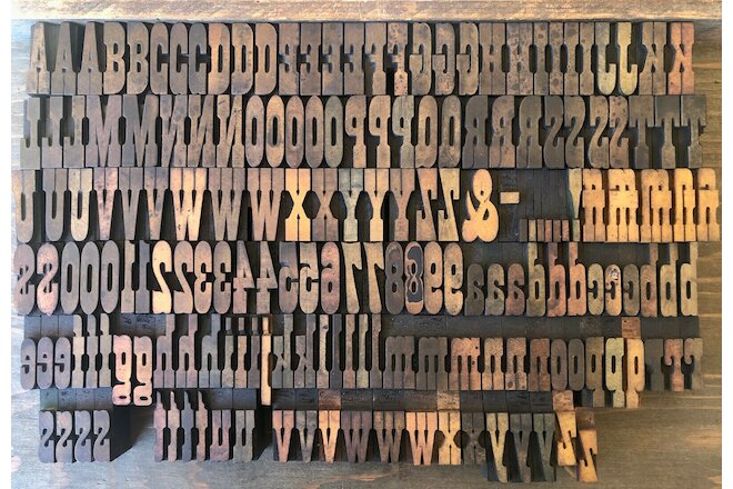 Antique 181 pcs Letterpress Printing WOOD TYPE Western Style Font Full Alphabet