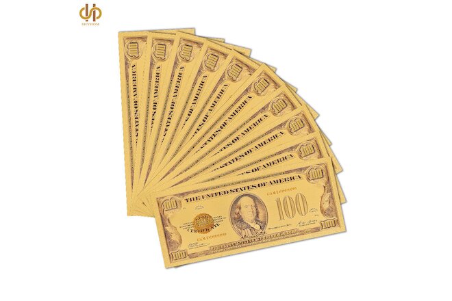 10PCS 1928 US 100 Dollar Bill Colored Gold Banknote Collection Dollar Bill