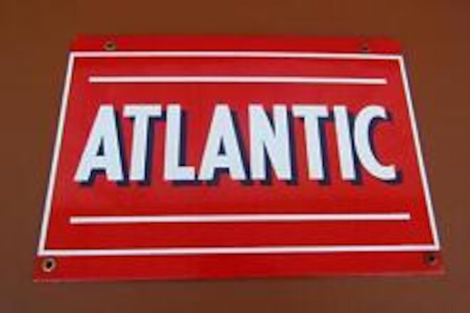 1940-1950's NOS Original Atlantic Gasoline Porcelain Gas Pump Advertising Sign