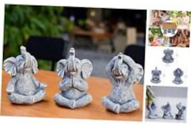 Elephant Statue Decorations for Fairy Garden & Home - Unique Grey Elephants