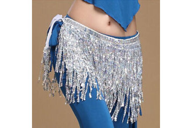 Belly Skirt Sequins Decor Breathable Tassel Skirt Belly Dance Hip Scarf Viscose