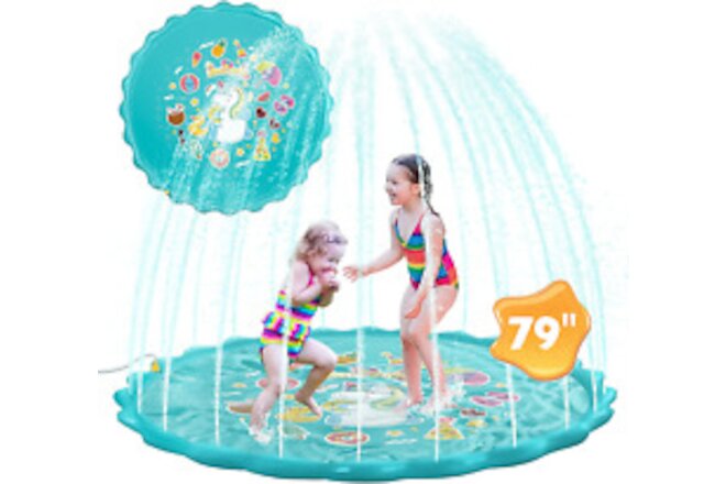 Large Splash Pad, 79 '' Inflatable Sprinkler for Kids Outdoor Toy Thicken Wat...