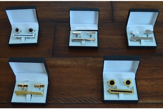 Lot of 5 men's cuff links and tie clips sets wedding favors gifts popular styles