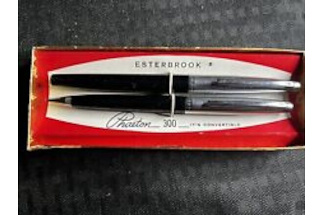 NEW - Esterbrook Phaeton 300 Fountain Pen & Pencil Set Black with Chrome Cap Box