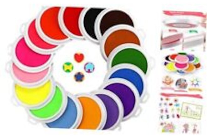 16 Pack Washable Ink Pads for Kids, 7" Large Round Stamp Pads for 16 Colors