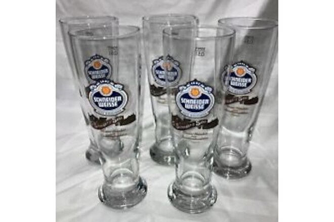 Schneider Weiss’s 18 oz beer glasses. Set Of 5!!  0.5l.   Original Box!