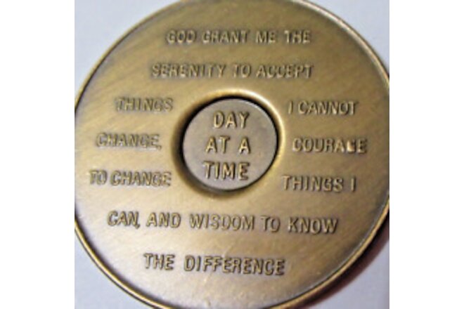 Alcoholics Anonymous Medallion year 15 One Day At A time Bronze AA Token