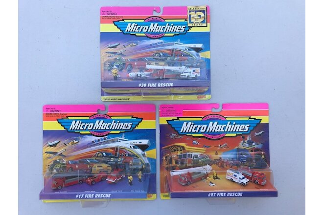 Micro Machines Galoob 3 Fire Rescue Sets #17 27 30 Ambulance Fire Engine Truck