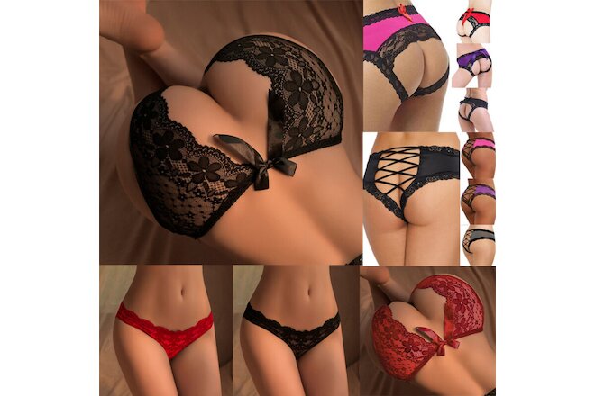 ⭐⭐⭐⭐⭐Women Sexy Lace Briefs Crotchles G-string Thongs Lingerie Underwear Panties