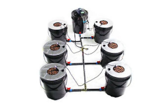 20L Indoor Deep Water Culture DWC Hydroponic System 6 Growing Sites W/ Pump US