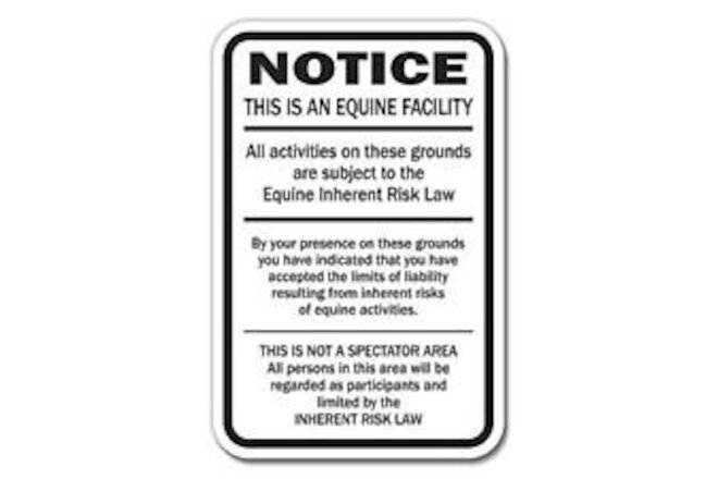 Supplemental Equine Liability Sign warning statute horse barn stable farm signs,