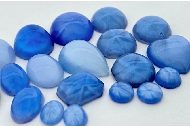 Vintage Czech Semi Translucent Periwinkle Blue Starburst Glass Cabs Mix 20