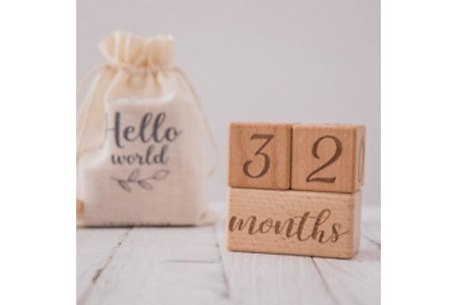Baby Month Blocks Wooden Baby Milestone Age Blocks with Weeks Months Years, Baby