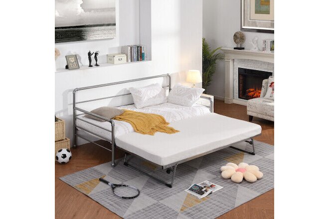 Metal DayBed w/ Trundle Sofa Bed Twin to King Size Metal Bed Platform Bed