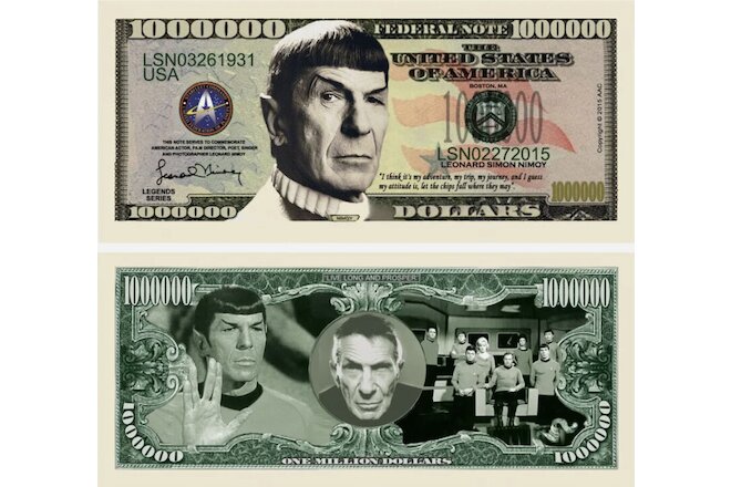 Star Trek Spock Leonard Nimoy 5 Pack Collectible 1 Million Dollar Bills Novelty