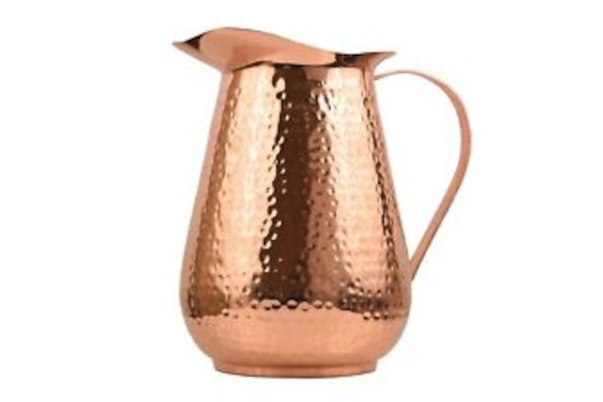 Artisan’s Anvil Copper Pitcher w/Copper Handle, Pure 100% Hammered Vessel, He...